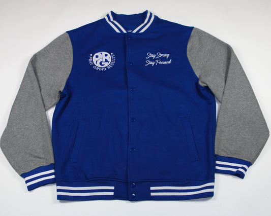 Blue and Grey Letterman Jacket.